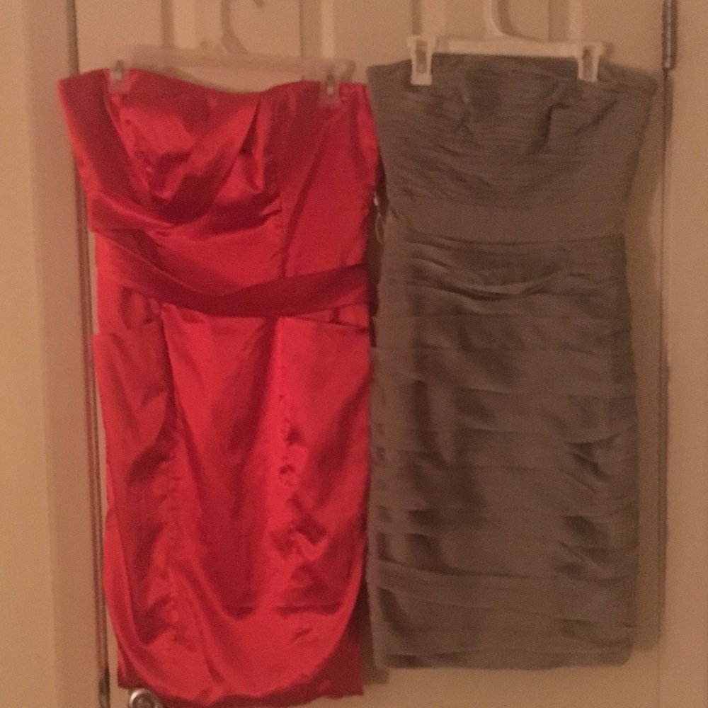 Red dress gray dress strapless
